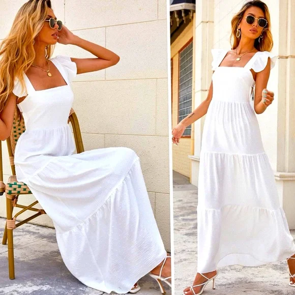 NEW O.P.T. / Tuckernuck 100% Cotton Tied Open Back Swiss Dot Maxi Dress White L - Picture 2 of 13